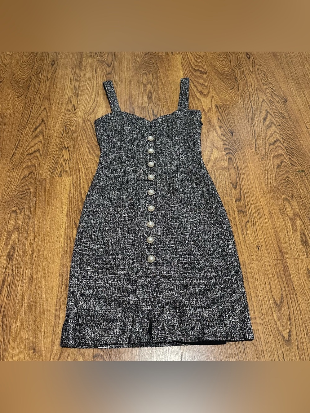 Lovers + Friends Classic Black Tweed Button-Front Dress sleeveless small lined